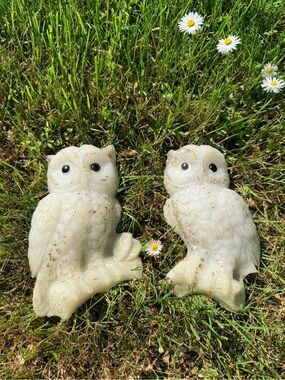 Owl Decor Set Milk Glass